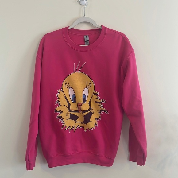 Tops - Tweety Bird Pink Crewneck Sweatshirt Graphic XL Looney Tunes Gildan Blend